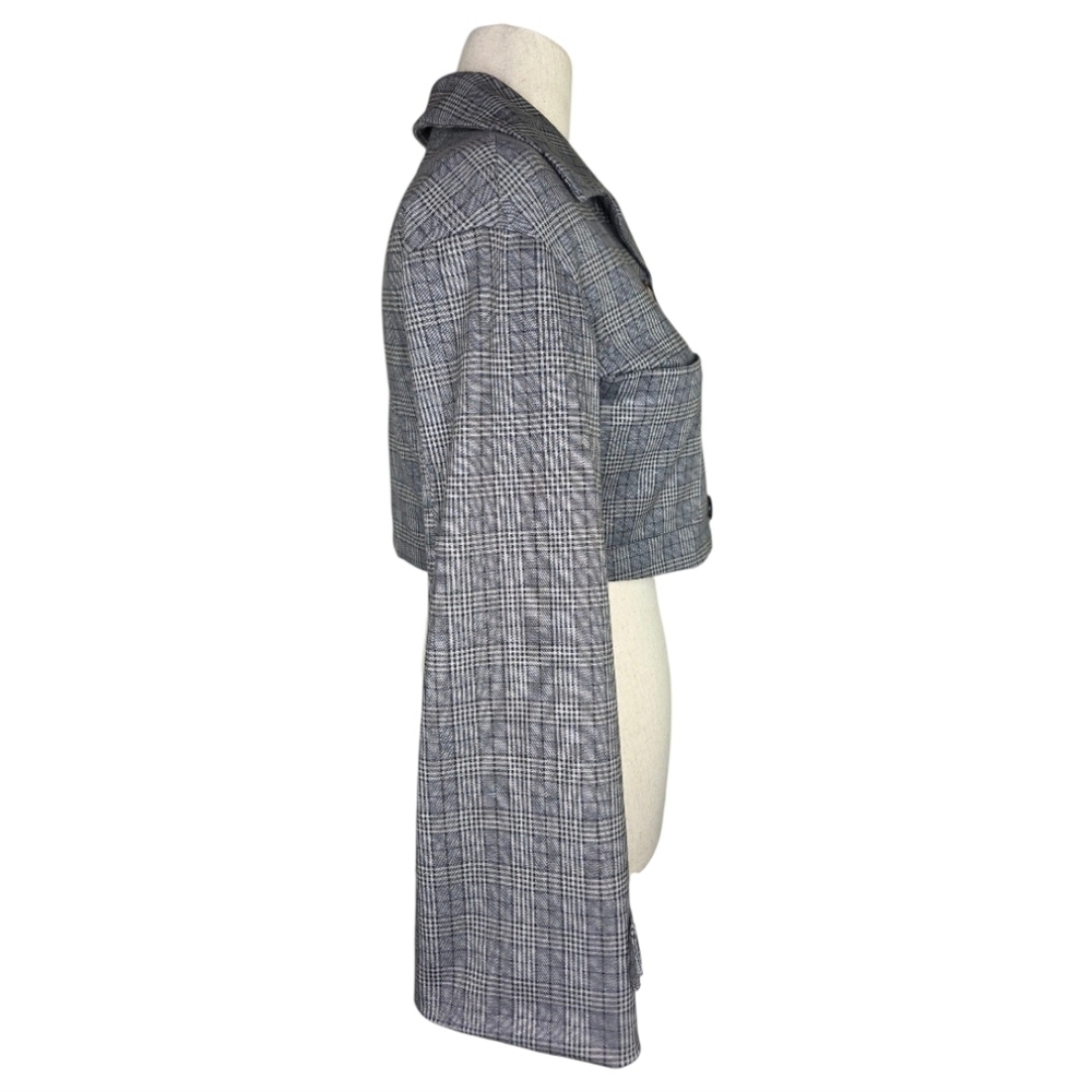 Farrow M Cropped Plaid Button Front Jacket Glen Check Boxy Stretch Blazer - Picture 5 of 10